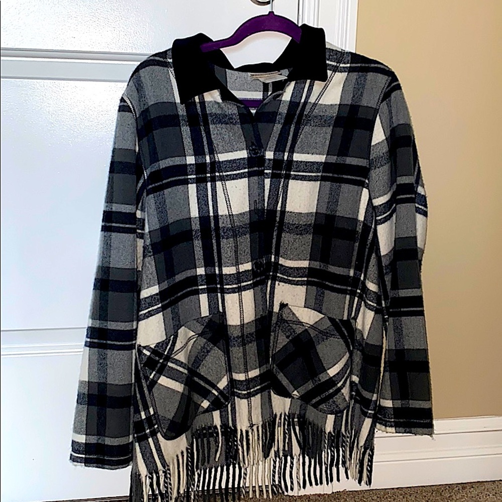 Black and White Flannel with Collar and Tassels